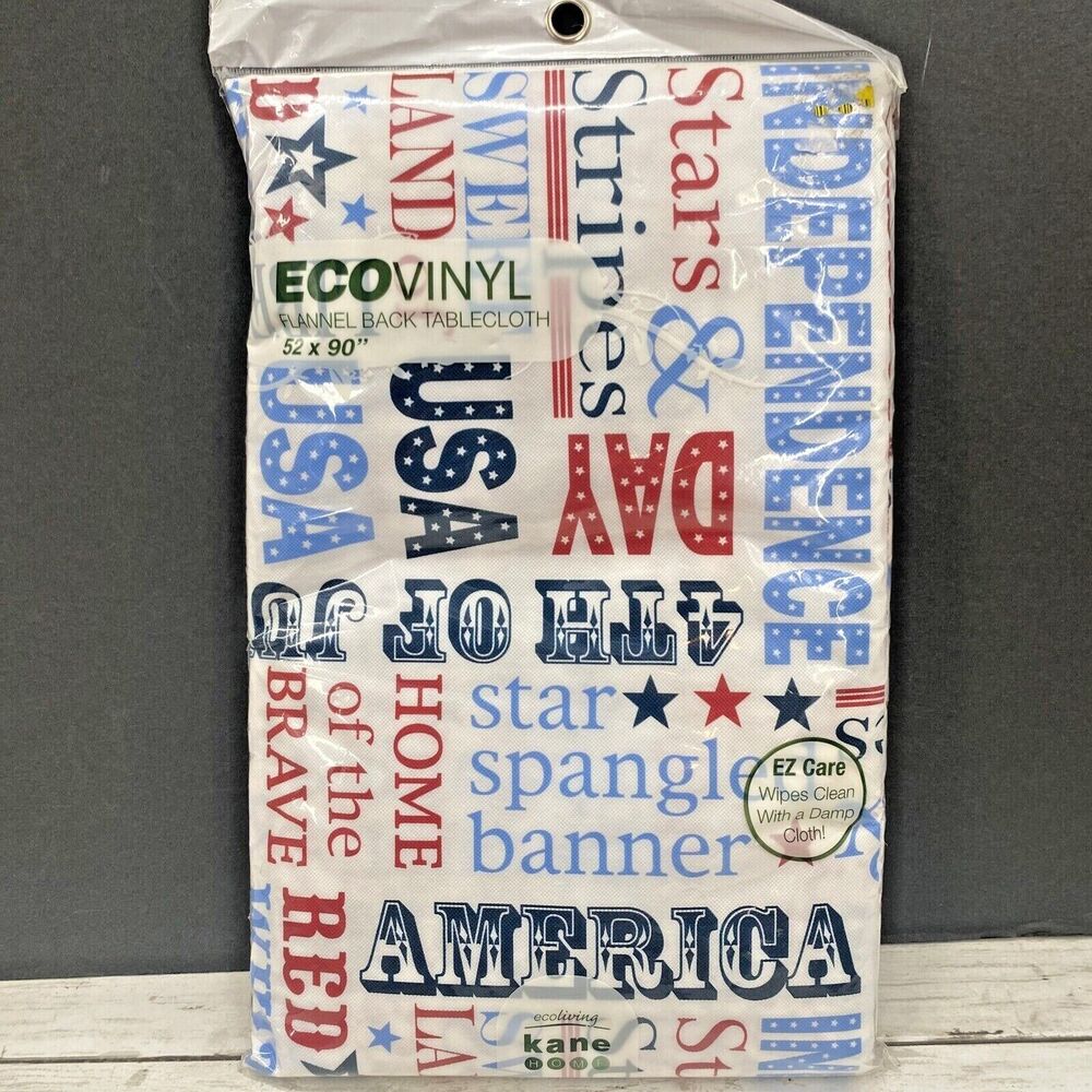 Americana Patriotic July 4 Flannel Back Eco Vinyl Tablecloth Oblong 52x90"